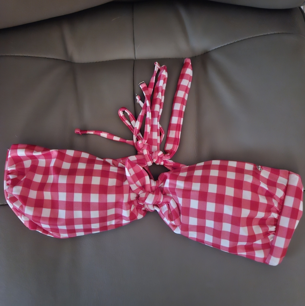 Guess red white checkered bikini top